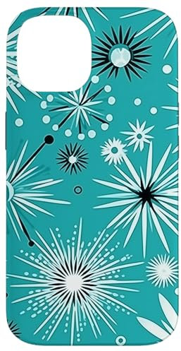 Hülle für iPhone 14 Blau Weiß Starburst | Vintage Retro MCM Mid Century Modern