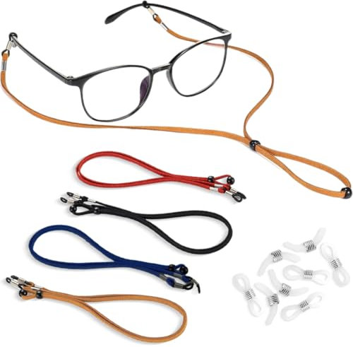 JEYORZY 4 Pièces Cordon Lunettes, Réglable Corde à Lunettes, Hommes et Femmes Universel Lunettes Sangle, Lunettes Chaîne Lanière, Attache Lunette, pour Femmes Hommes