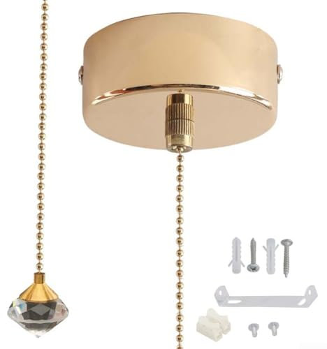 Eawfgtuw Bathroom Pull Cord Light Switch 200cm String Length Polished Chrome Finish 220V-250V Compatible 3A Capacity Pendant Style Ceiling Light Control(Gold)