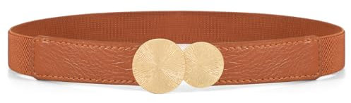 JasGood Elastischer Taillengürtel für Damen Vintage Dehnbarer Dünner Gürtel für Kleid Mode Schmaler Gürtel Damen mit Goldener Schnalle,Braun,80cm