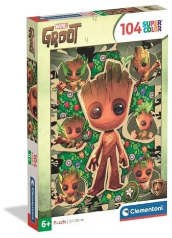Clementoni Puzzle Marvel Groot 104 Stücke für Kindern 6-8 Jahre, Cartoon, Geschenk für Kinder, Puzzle für Kinder, Made in Italy, 25051