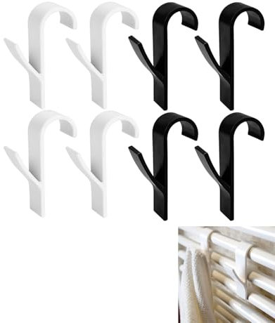 TPZORJX Lot de 8 Crochets Radiateurs Ronds,Crochet Radiateur Seche Serviette,Crochet Serviette Salle Bain, pour Tous les Radiateurs Standard,Amovibles(Noir,Blanc)