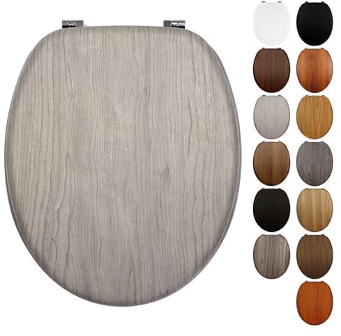 Fanmitrk Traditional Wooden Toilet Seat - Adjustable Zinc Alloy Hinges - Made of Multiple Styles Wood Grain MDF - Easy to Clean and Install for Bathroom 43.3 x 36.8 x 5.5 cm(JHE100-3-02)