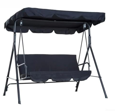 Hasaller Swing Chair Canopy Replacement Oxford Cloth Swing Canopy Cover Garden Swing Seat Canopies Cover Waterproof Sun Shade Awning for Patio Garden Swings 195×125×15cm (Three-Seater Black)