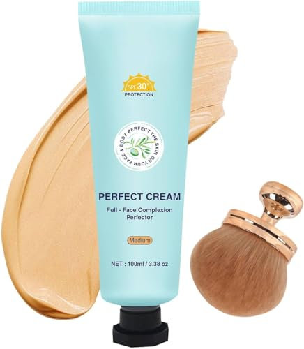 All Over Complexion Perfector, 2025 Neu Body Coverage Perfector, Concealing Foundation Perfecting Cream, Evens Skin Tone & Light Foundation, Waterproof & Transfer-Resistant (#Medium+Brush)