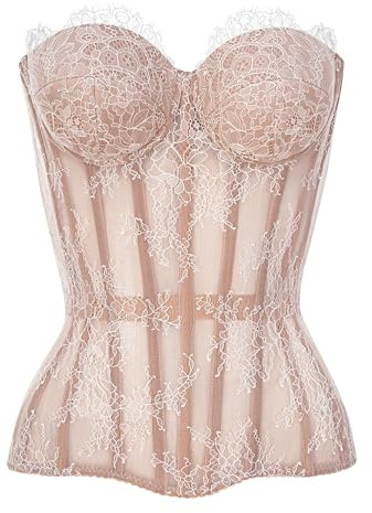 WS Waist Secrets Perfect Corset NYC OVERBUST Mesh Corset Top Lace up Corset with 15 Steel Boned (Color White Lace, L)