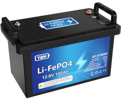 SOGTICPS Batteria al litio LiFePO4 da 12V 100Ah, max. 1280 Wh, porta USB, indicatore di tensione in tempo reale, BMS integrato, perfetta per trolling motor, RV, barca, ecc.