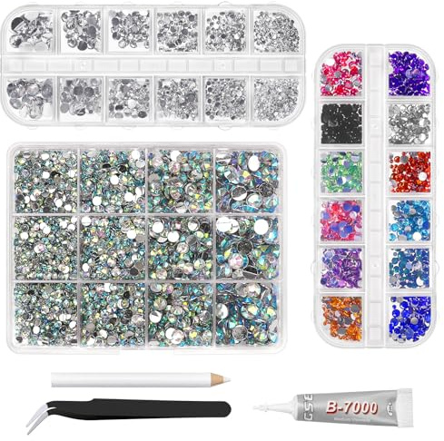 Crystal Rhinestones for Crafting, Bedazzling Kit Mixed Flatback Resin Gemstones for Crafts Gems Bulk, Jelly AB Bedazzling Diamonds with Glue (Crystal AB)
