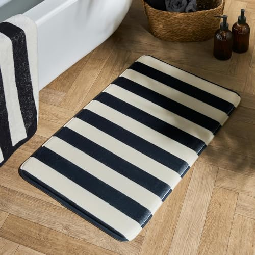 OHS Foam Bath Mat Stripes Print, Extra Soft Absorbent Quick Dry Non-Slip Bath Mats for Bathroom Shower Floor Machine Washable Rug for Bathroom Accessories Decor, Monochrome - 45 x 75cm