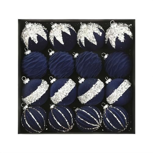 Ornamenti natalizi, palla di Natale in velluto glitterato, blu e bianco, ornamenti natalizi per vacanze, matrimoni, Ringraziamento (blu)