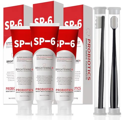 SP-6 Probiotic Whitening Zahnpasta 3 Stück, SP 6 Probiotische Zahnpasta 140 Ml, 6 Fach Probiotische Formel, Fluoridfrei, Für Gesundes Zahnfleisch, Erfrischender Minzgeschmack, Kommt Mit Zahnbürste * 2