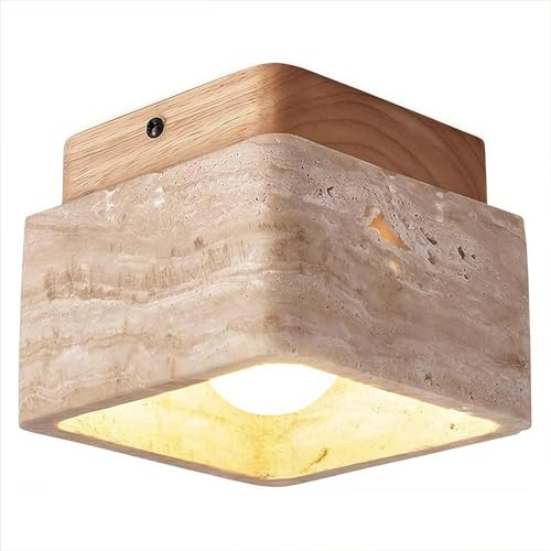 WOTTES Retro Naturgelb Travertin Leuchte E27 Warmes Licht Wabi Sabi Indoor Pendelleuchte Vintage Deckenleuchte für Schlafzimmer Flur Wohnzimmer (Stil B)