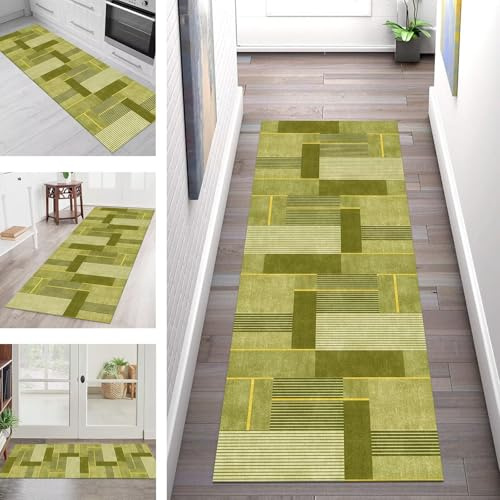 SGLGSTORE Teppich Läufer Flur Küche rutschfest Waschbar Schmutzfangmatte Gelb-Grün Teppichläufer Küchenläufer Teppichmatten 70X200CM Läufer Wohnzimmer Schlafzimmer Meterware Schmutzfangteppich