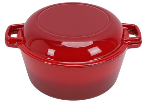 Luocute Four Hollandais en Fonte 5QT, Marmite Ronde 2 en 1 avec Couvercle de Poêle pour Braiser, Ragoût, Friture, Mijotage, Passe au Four, Multi-cuiseur pour la Cuisson du Pain