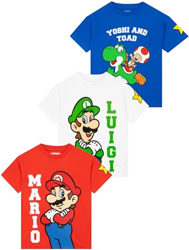 Super Mario Jungen Tshirt 3er-Pack, Cooles T Shirt Jungen und T-Shirt Kinder aus Baumwolle für den Sommer 158