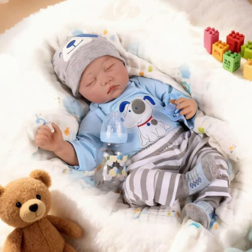 vinyle Realistische Babypuppe 22 Zoll (55 cm) – aus weichem Silikon, Baumwolle. Lebensechte Puppe mit geschlossenen Augen, geeignet für Kinder ab 3 Jahren