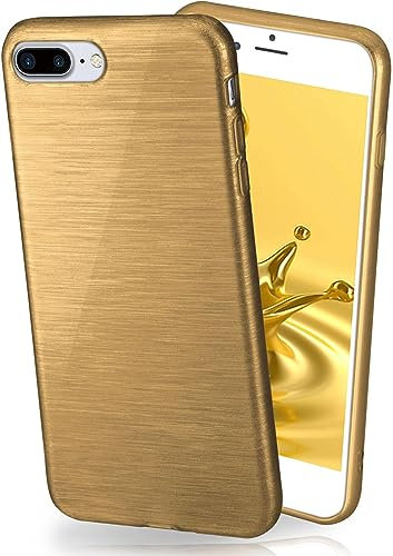 moex Stylische Brushed Aluminium-Optik & starker Grip | Ultra dünne Silikonhülle passend für iPhone 7 Plus/iPhone 8 Plus in Gold