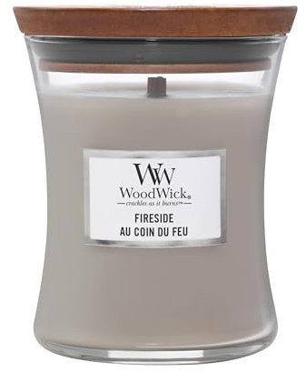 WoodWick mittelgroße Duftkerze im Sanduhrglas mit knisterndem Docht | Fireside | Brenndauer bis zu 60 Stunden