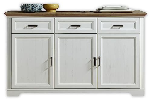 JASMIN Sideboard in Pinie hell, Artisan Eiche Optik - Kommode mit Schubladen und viel Stauraum im Landhausstil - 166 x 102 x 48 cm (B/H/T)