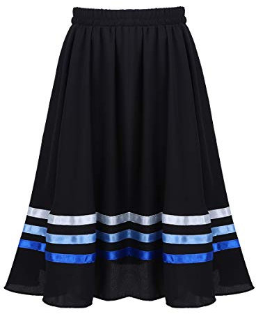 iEFiEL Mädchen Tanzrock Lang Chiffon Ballettrock Wickelrock Streifen Maxi Rock Tanzkleid für Ballett Latein Salsa Rumba Tanzbauch Sommer Kleid Schwarz&Blau 128