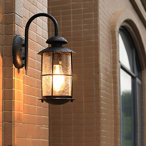 DOCJX Wandleuchte Retro Holz Dekor Außenlampe Vintage Schwarz Wandlampe Wasserdicht IP54 Aluminiumguss und Glas Aussenleuchte E27 Landhaus Gartenlampe Hauseingang Hof Eingangs Außen-Wandleuchte