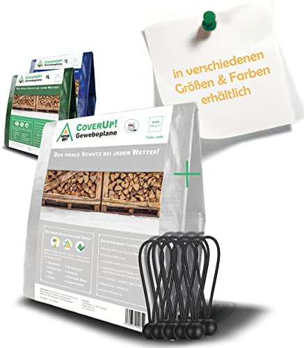 CoverUp! Abdeckplane 4x4 m Weiß (200 g/m²) – Wasserfest & UV-stabilisiert, reißfest mit Gummiecken & Alu-Ösen, inkl. 12 Planenspannern – für Garten, Camping, Holz, Auto