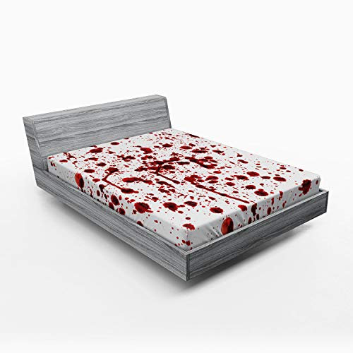 ABAKUHAUS Blutig Spannbetttuch, Blutspritzer Scary, Soft Dekorativer Stoff Bettwäsche Rund-um Elastischer Gummizug, 140 x 200 cm, Weiß Rot