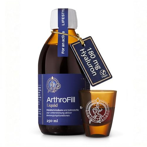 Arthro Fill Liquid Hyaluron Drink - veganes Nahrungsergänzungsmittel mit Hyaluronsäure, Vitamin C, Zink & Mangan - zur Unterstützung von Knochen, Knorpel und Bindegewebe* - 250 ml - Made in Germany