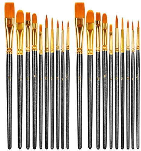 HTHL 20 PCS Paint Brushes Set - Nylon Hair Brush for Acrylic, Oil, Watercolor, Gouache & Face Painting - Professionals & Beginners (Black)