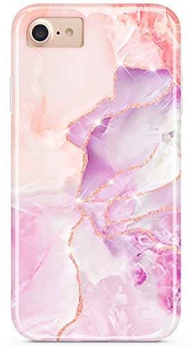 JIAXIUFEN Handyhülle iPhone SE 2022/2020, iPhone 7 8 Hülle TPU Silikon Weiche Schlank Schutzhülle Handytasche Gummi Dünn Flexibel Case Handy Hülle für iPhone 6 6S 7 8 - Marmor Gold Purple