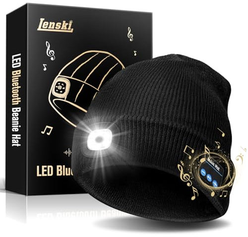 Lenski Geschenke für Männer, Bluetooth Mütze Beanie Herren mit LED Licht, Geschenke für Papa, Männer Geschenke, Geburtstagsgeschenk für Männer Gadgets für Männer