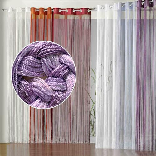 heimtexland ® Fadengardine Fadenvorhang mit Ösen Fadenstore Vorhang als Raumteiler Insektenschutz Perlenvorhang Gardie Typ123 (160x148, Flieder Verlauf)
