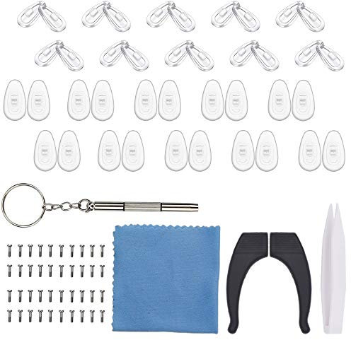 Brillen-Nasenpads, YMWALK 10 Paar Luftkammer-Nasenpads Silikon und 10 Paar Anti-Rutsch-Brillen-Nasenpads Brillenreparaturset mit Mikroschraubendreher Pinzette für Brillen-Sonnenbrillen (20 Paare)