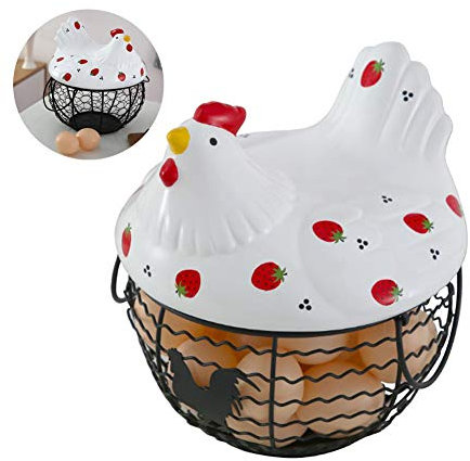 Egg Storage Basket,Chicken Shape Ceramics Metal Egg Basket,Egg Household Storage Basket Metal Mesh Wire Egg Storage Basket, Bread Basket Fruit Basket Kitchen Storage Basket 25 Eggs 1 Set