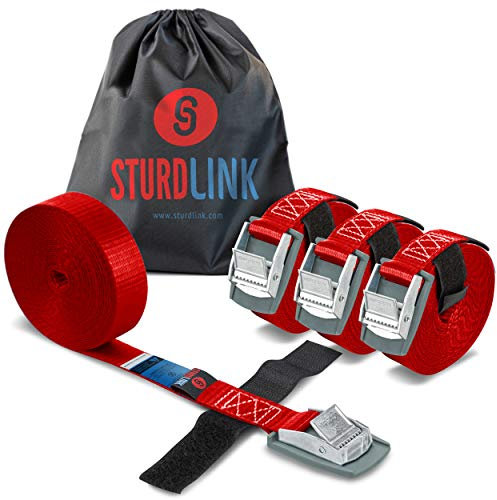 Sturdlink Set di 4 Piccole Cinghie di Fissaggio 25mm 250kg con Fibbia Metallo 3m, per Portapacchi Bici, Barre Portatutto, Bagagli Moto, Carrello, Canoa, Kayak, Surf, Portabici e Baule Auto, Rimorchi