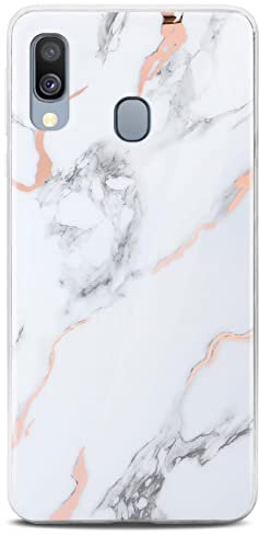 ONEFLOW Sense Case kompatibel mit Samsung Galaxy A40 Hülle in Marmor Optik, Schutz für Kamera und Bildschirm, Glitzer Handyhülle aus Silikon - glänzend Weiß (Dedication)
