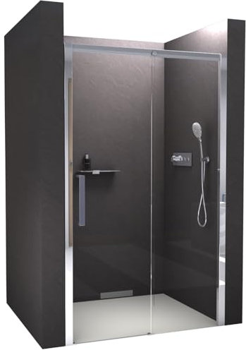 BERNSTEIN Nischendusche mit Schiebetür Soft-Close 150x195cm DX906 Flexible Montage Klarglas Echtglas-Dusche mit NANO Duschwand, Profilfarbe in Chrom