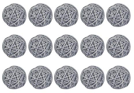 Milisten Rattan-Kugeln, 5 cm, handgefertigt, hellgrau, für Hochzeit, Tischdekoration für Kinderzimmer, Zuhause, Geschäft, 15 Stück