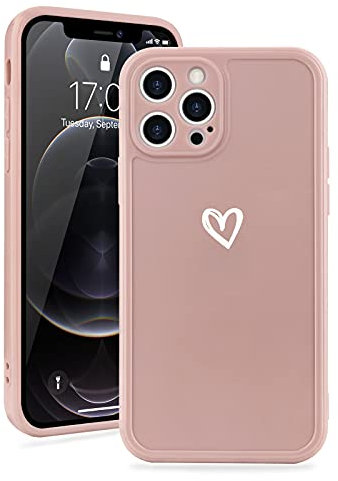 Micoden for iPhone 12 Pro Phone Case Cute Girls Silicone Shockproof Protective Bumper Cases with Love Heart Pattern Design for iPhone 12 Pro Pink