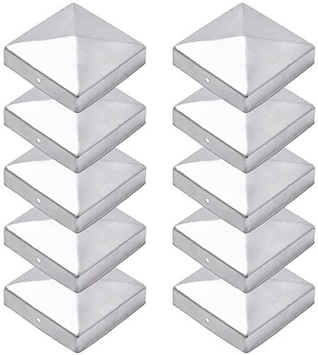 TRIBECCO® 10 Pfostenkappen 9x9 cm - 90x90 mm, Zaunpfosten Kappen für Holzpfosten, Abdeckkappen für Zaunpfosten, Zaunpfosten verzinkt, Pyramiden Form - Pfostenabdeckung 9x9, Zaunpfosten Metall 90x90 mm