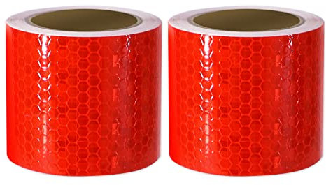 Xrkuu reflektierendes Sicherheitsband, rot, 2 Rollen, 3 m x 5 cm, Keine Rückstände, Reflektorband, selbstklebendes Sicherheitsmarkierungsband, Sicherheitswarnung, für LKW, Fahrräder, Helme
