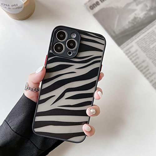 ZTOFERA Compatible with iPhone 12 Pro Max Case, Cute Animal Zebra Print Pattern Designer Protective Phone Case, Translucent Frosted Hard PC Back with Silicone Bumper for iPhone 12 Pro Max, Black