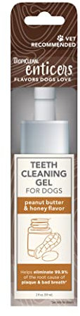 TropiClean Enticers Teeth Cleaning Gel & Toothbrush for S/M Dogs | Peanut Butter & Honey | Bamboo Brush Speeds Up Plaque Removal | Gell Helps Fight Bad Breath | 59 ml