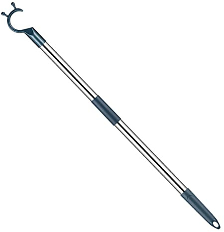 Wardrobe Hook Pole, Newly Upgraded 1.42 M (55.9 In) Retractable Pole Hook, Retractable Clothing Reach Pole for Wardrobes, Clotheslines, Closet Hooks, Clothes Rails, Hangers (Blue)