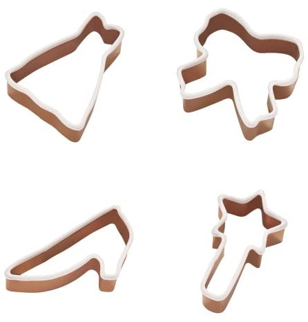 Lurch 10550 Ausstechformen Prinzessin 4er Set Zauberstab, High Heel, Schleife, Kleid aus Edelstahl mit Silikonmantel