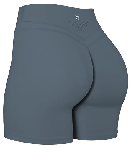 TomTiger Yoga-Shorts für Damen, Bauchkontrolle, hohe Taille, Biker-Shorts, Training, hebt den Po, Strumpfhose, kurze Hose für Damen, Eukalyptus Grün, Mittel