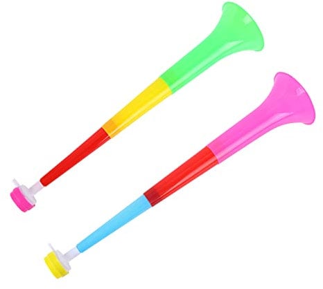 Kunststoff Vuvuzela Trompeten 2pcs Horn Noise Maker Einstellbare Kunststoff-Trompeten Fußball-Stadion Cheer Fan Hörner Trompete Zubehör für Fußball und Sport-Partys Zufällige Farbe