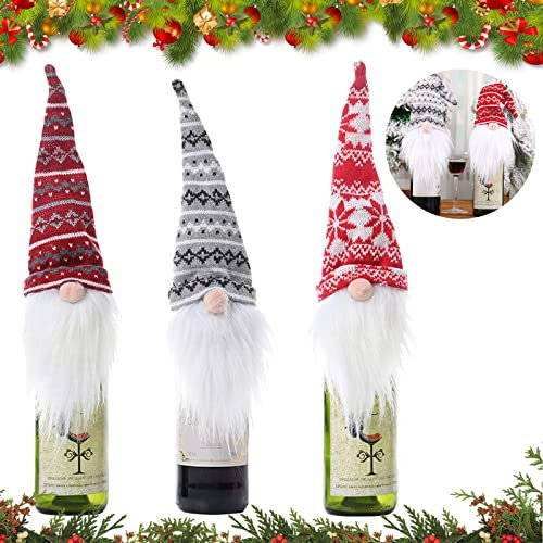 3 Stück Weihnachten Weinflasche Abdeckung,Gesichtslose Weihnachtsmann Weinflasche Hut,Flaschenüberzug,Flanell Material Bottlebag Weihnachtsmann Bild Flaschen Abdeckung für Weihnachten Tischdeko