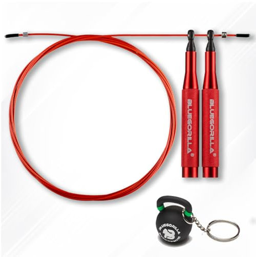 Comba profesional ultraligera de aluminio BLUEGORILLA - Crosstraining, crossfit, boxeo, fitness - Sistema de doble rodamiento - Mayor velocidad (Roja)