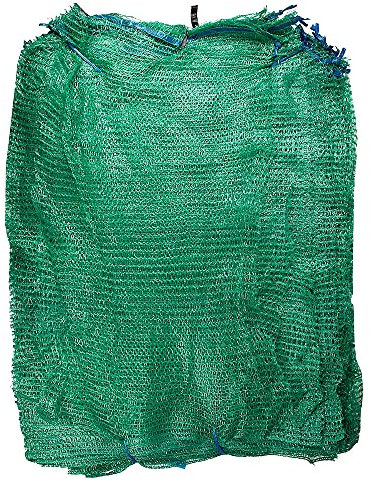 100 x Net Sacks 42 x 60 cm / 16.5 x 23.5 Max Load 15 Kg Non-Stretch with Drawstring, Raschel Bags, Mesh Sacks for Vegetables, Kindling Wood, Logs, Onion, Carrot, Potato (Green)